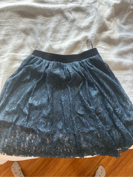 Pull&Bear Dresses & Skirts - Pull&Bear Teal Lace Skater Skirt with Black Waistband